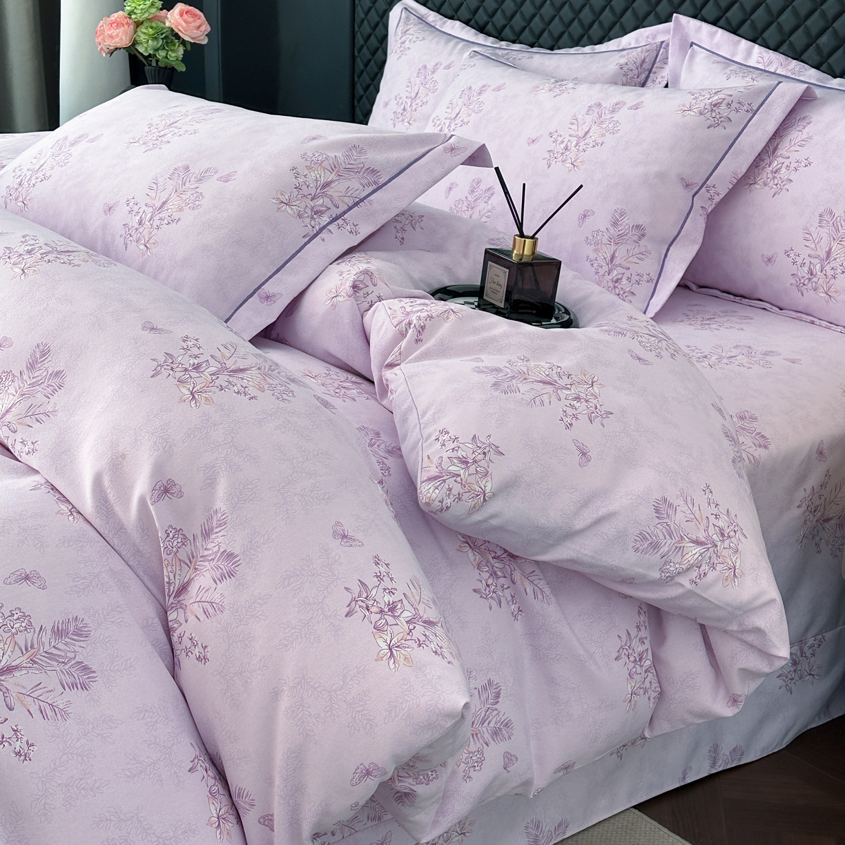 91家纺网 家纺一手货源 找家纺 幸嘉轩 2025新款全棉纯棉喷气加厚磨毛四件套-系列五兰花情