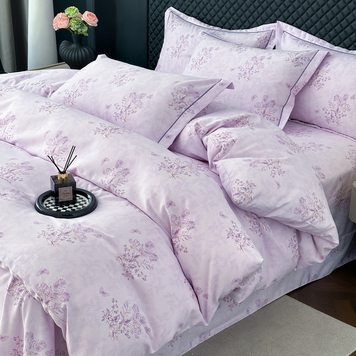 91家纺网 家纺一手货源 找家纺 幸嘉轩 2025新款全棉纯棉喷气加厚磨毛四件套-系列五兰花情