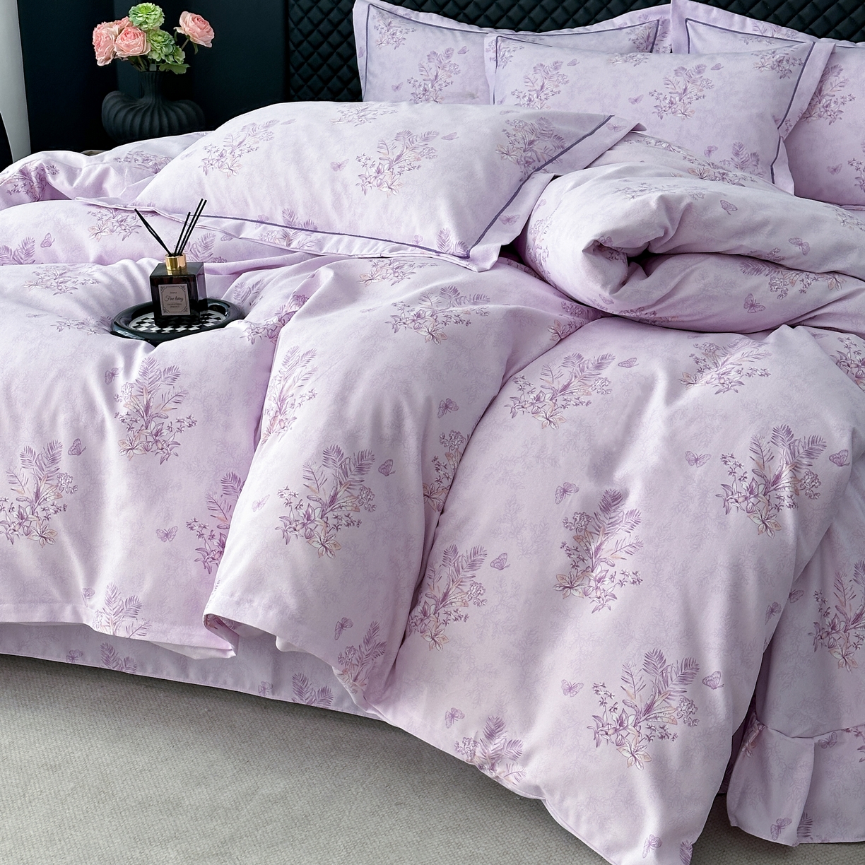 91家纺网 家纺一手货源 找家纺 幸嘉轩 2025新款全棉纯棉喷气加厚磨毛四件套-系列五兰花情