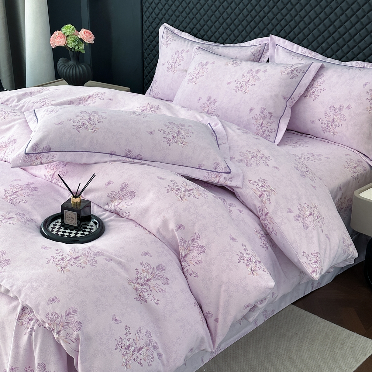 91家纺网 家纺一手货源 找家纺 幸嘉轩 2025新款全棉纯棉喷气加厚磨毛四件套-系列五兰花情