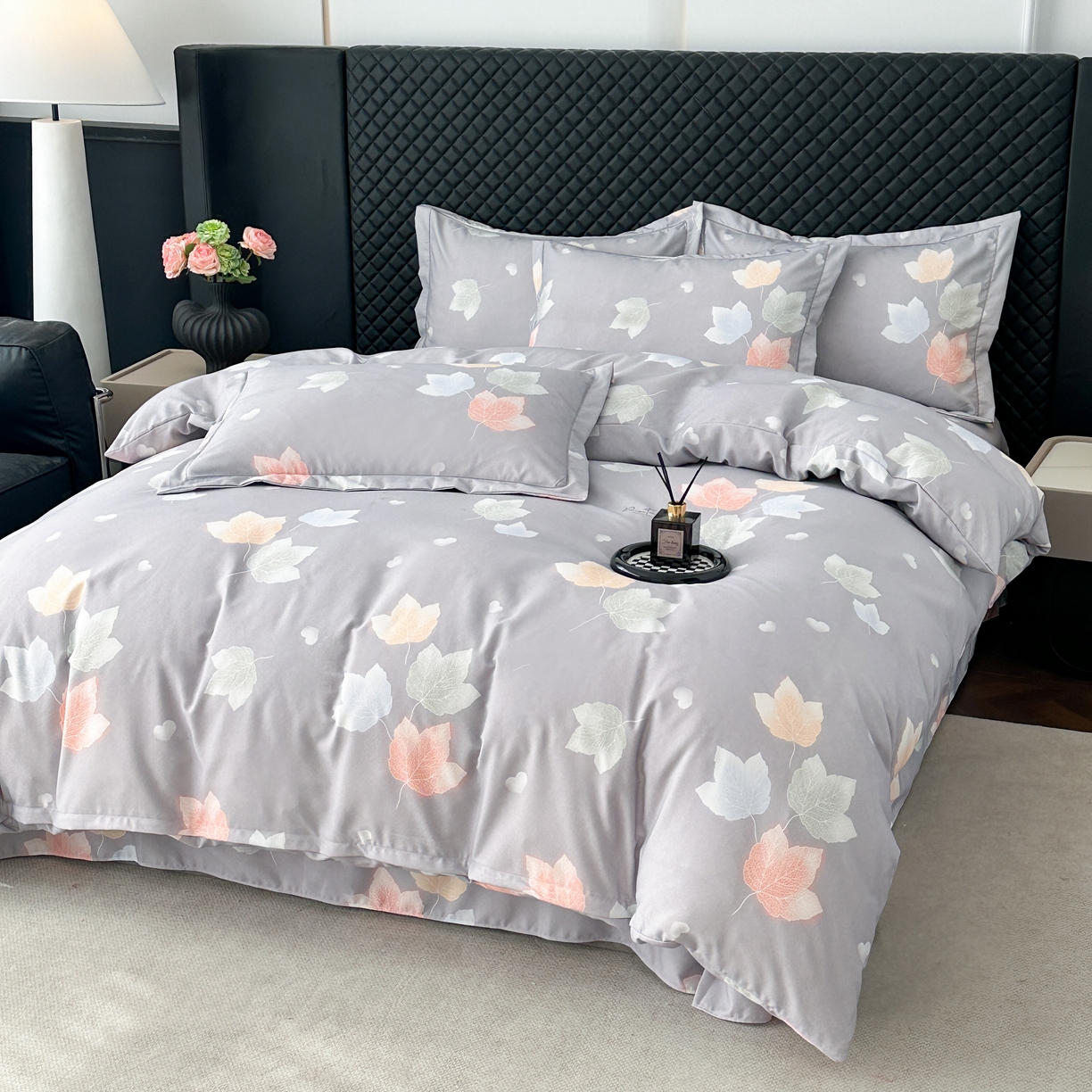 91家纺网 家纺一手货源 找家纺 幸嘉轩 2025新款全棉纯棉喷气加厚磨毛四件套-系列五茱丽叶灰