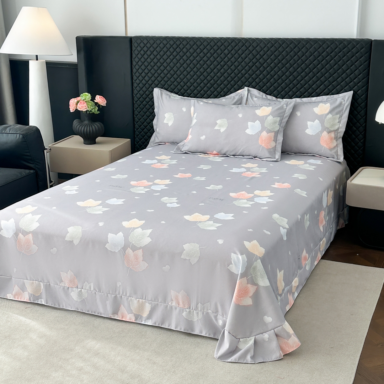 91家纺网 家纺一手货源 找家纺 幸嘉轩 2025新款全棉纯棉喷气加厚磨毛四件套-系列五茱丽叶灰