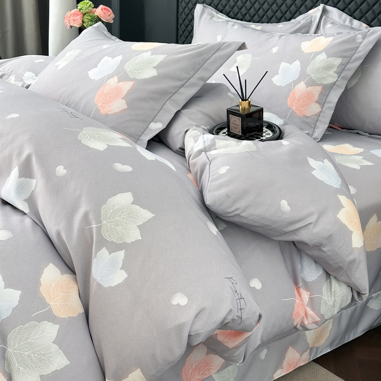 91家纺网 家纺一手货源 找家纺 幸嘉轩 2025新款全棉纯棉喷气加厚磨毛四件套-系列五茱丽叶灰