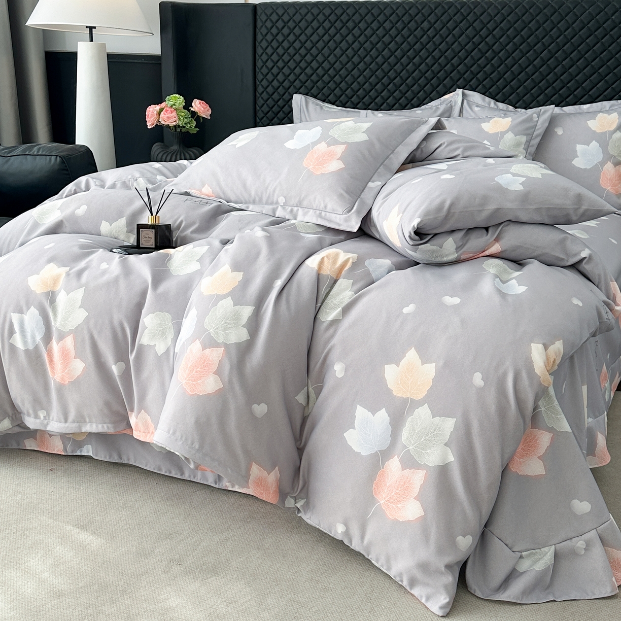 91家纺网 家纺一手货源 找家纺 幸嘉轩 2025新款全棉纯棉喷气加厚磨毛四件套-系列五茱丽叶灰