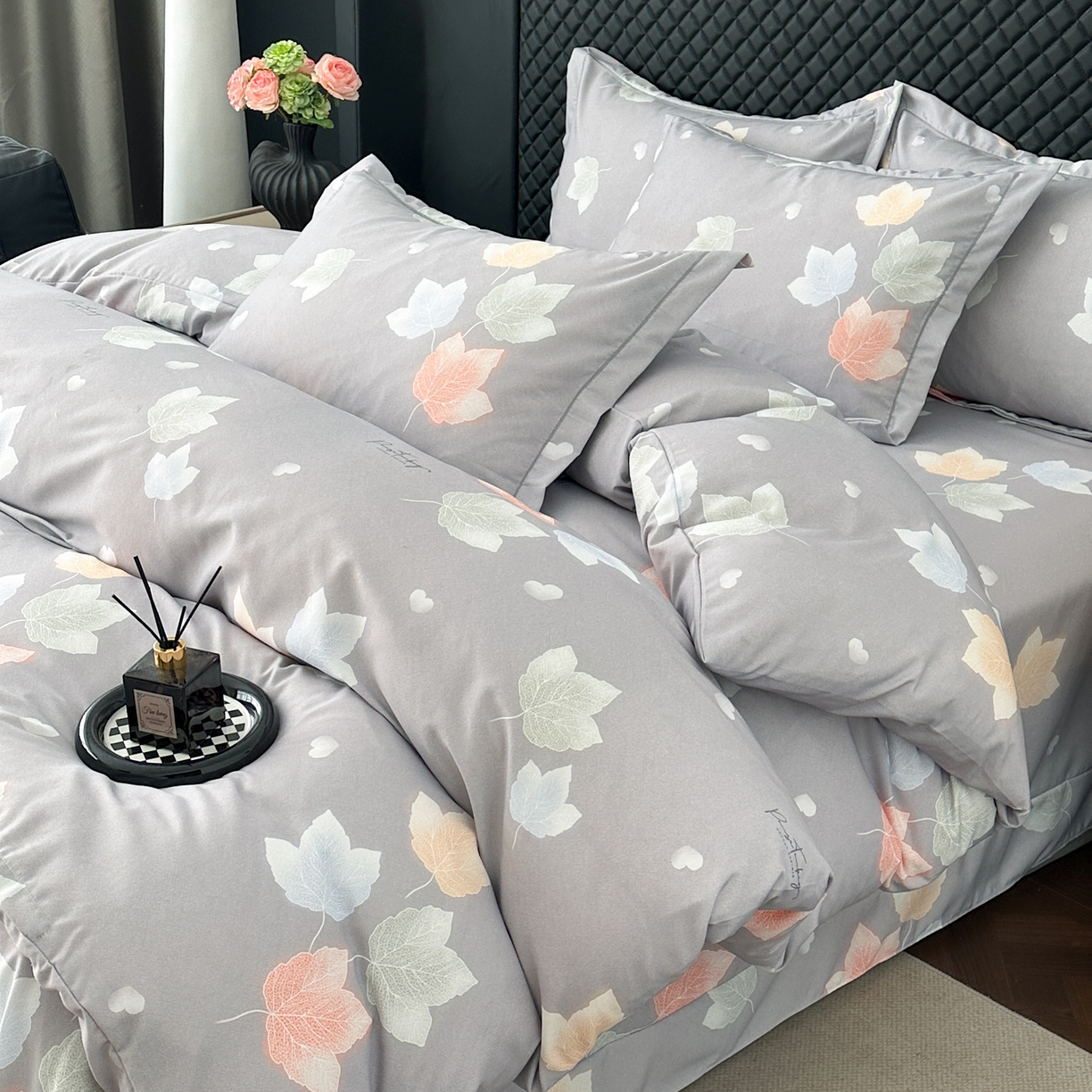 91家纺网 家纺一手货源 找家纺 幸嘉轩 2025新款全棉纯棉喷气加厚磨毛四件套-系列五茱丽叶灰