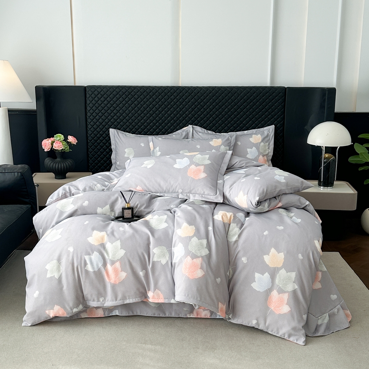 91家纺网 家纺一手货源 找家纺 幸嘉轩 2025新款全棉纯棉喷气加厚磨毛四件套-系列五茱丽叶灰