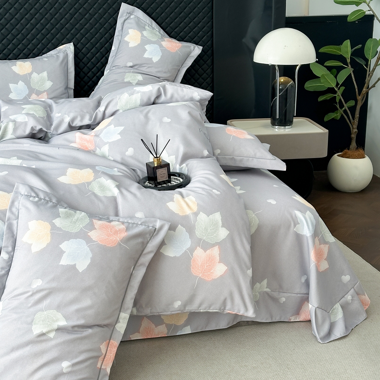 91家纺网 家纺一手货源 找家纺 幸嘉轩 2025新款全棉纯棉喷气加厚磨毛四件套-系列五茱丽叶灰