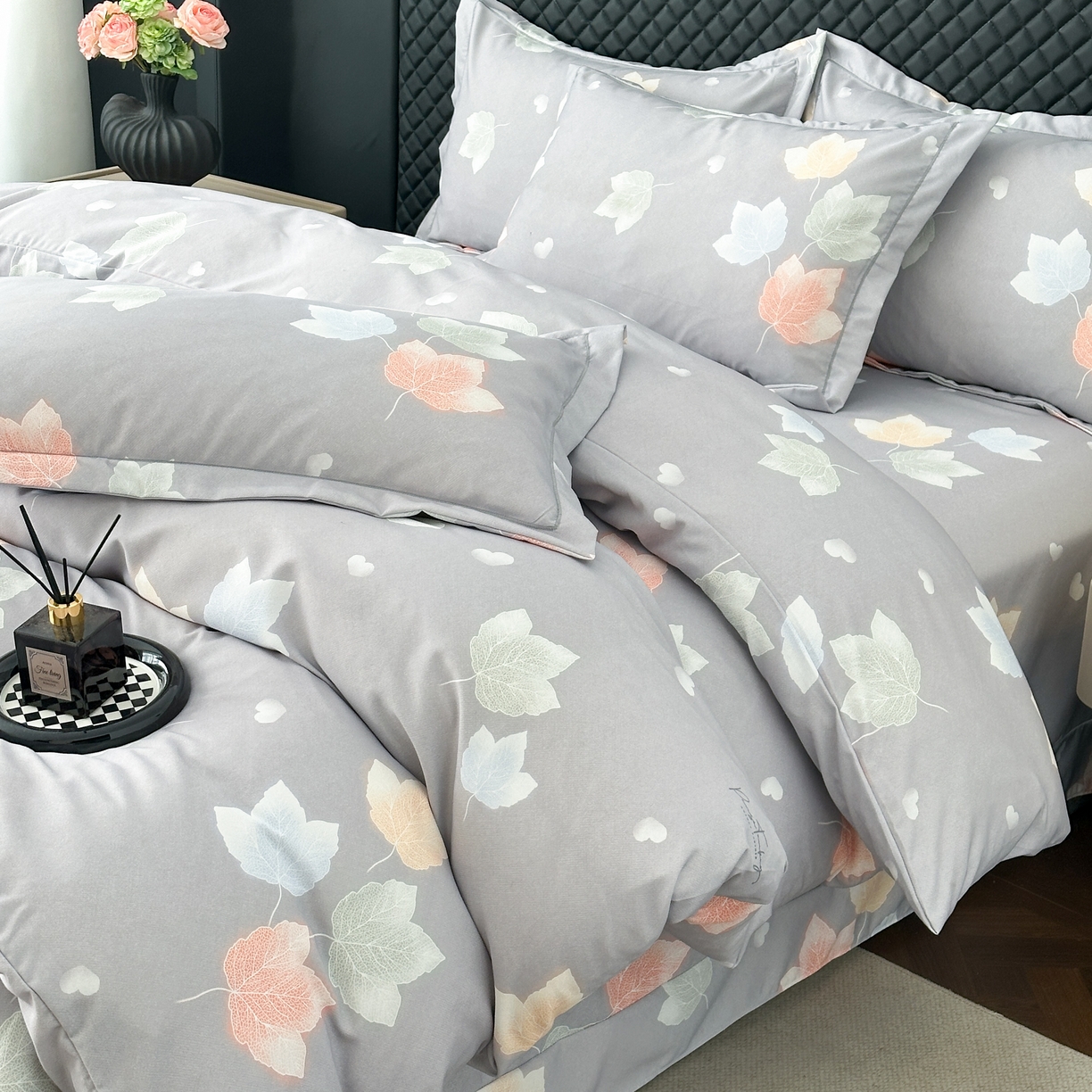 91家纺网 家纺一手货源 找家纺 幸嘉轩 2025新款全棉纯棉喷气加厚磨毛四件套-系列五茱丽叶灰