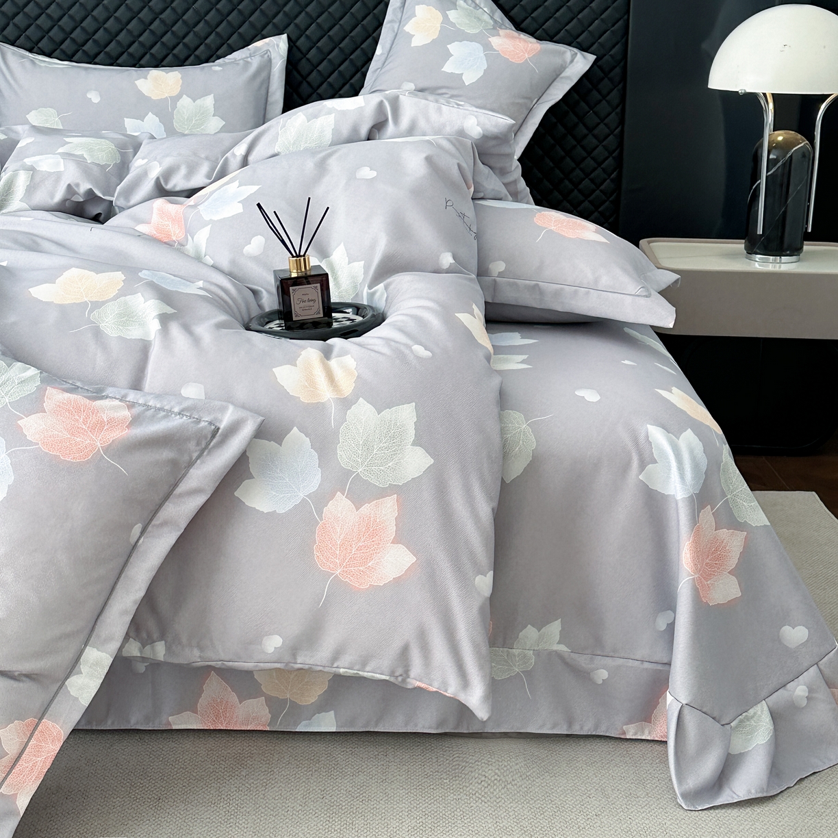 91家纺网 家纺一手货源 找家纺 幸嘉轩 2025新款全棉纯棉喷气加厚磨毛四件套-系列五茱丽叶灰