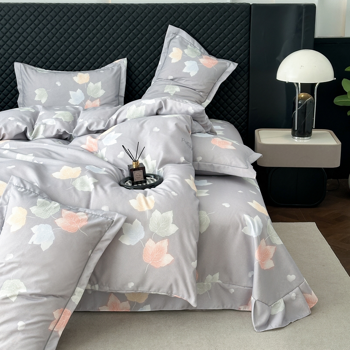 91家纺网 家纺一手货源 找家纺 幸嘉轩 2025新款全棉纯棉喷气加厚磨毛四件套-系列五茱丽叶灰