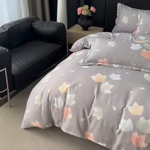 91家纺网 家纺一手货源 找家纺 幸嘉轩 2025新款全棉纯棉喷气加厚磨毛四件套-系列五茱丽叶灰