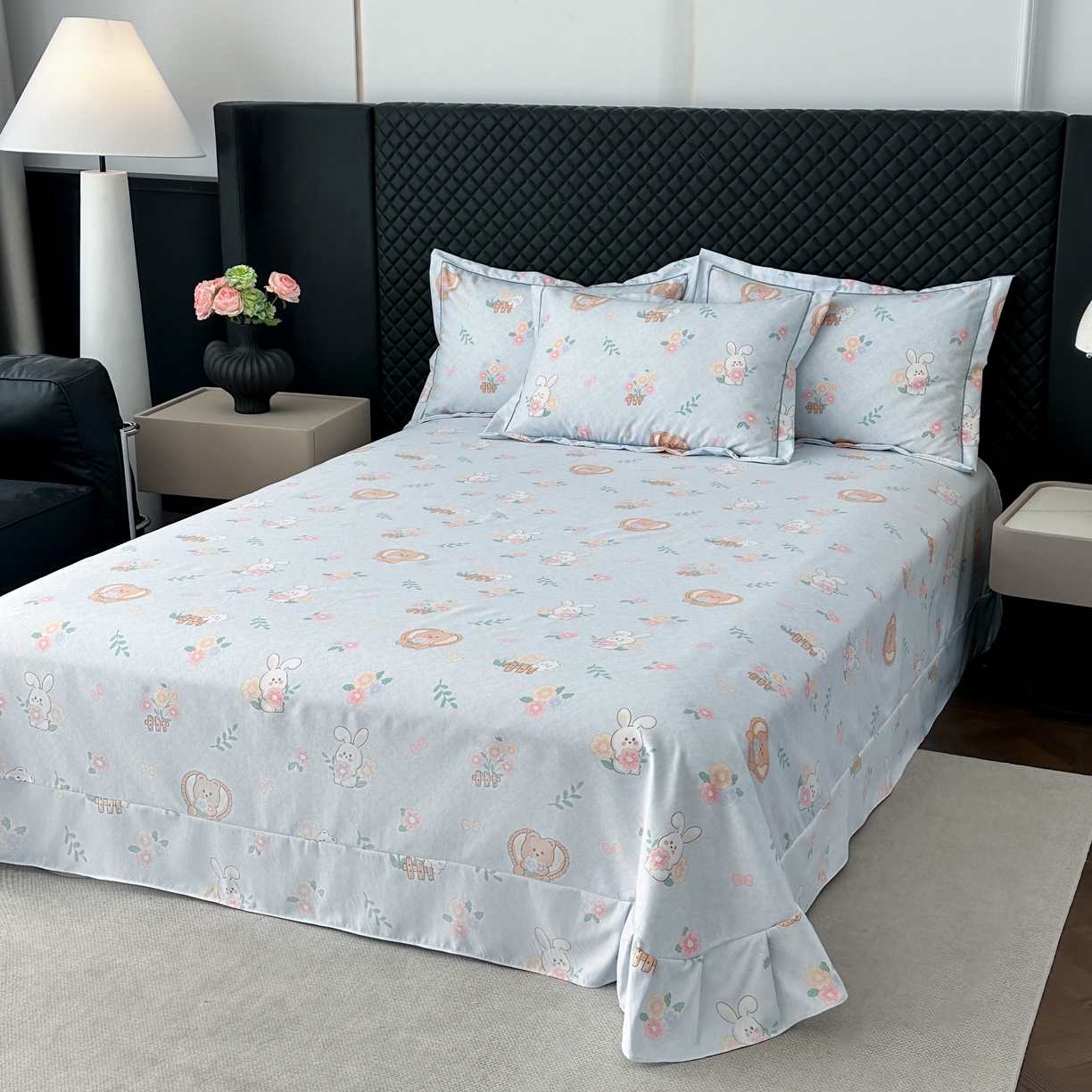 91家纺网 家纺一手货源 找家纺 幸嘉轩 2025新款全棉纯棉喷气加厚磨毛四件套-系列五萌兔乐园