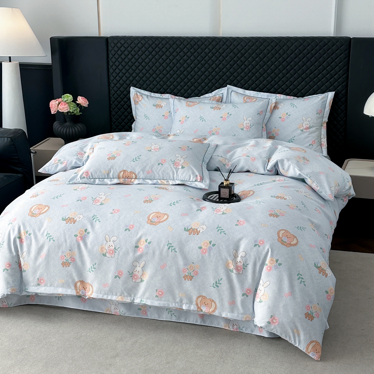 91家纺网 家纺一手货源 找家纺 幸嘉轩 2025新款全棉纯棉喷气加厚磨毛四件套-系列五萌兔乐园