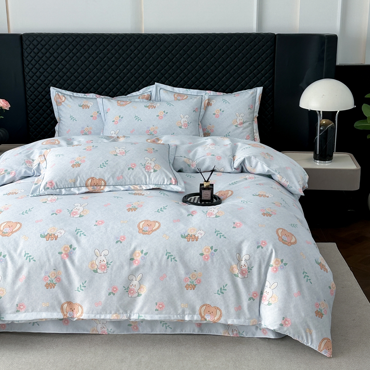 91家纺网 家纺一手货源 找家纺 幸嘉轩 2025新款全棉纯棉喷气加厚磨毛四件套-系列五萌兔乐园