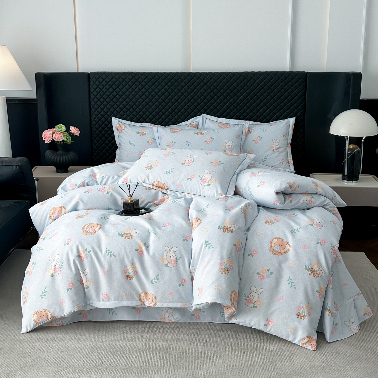 91家纺网 家纺一手货源 找家纺 幸嘉轩 2025新款全棉纯棉喷气加厚磨毛四件套-系列五萌兔乐园