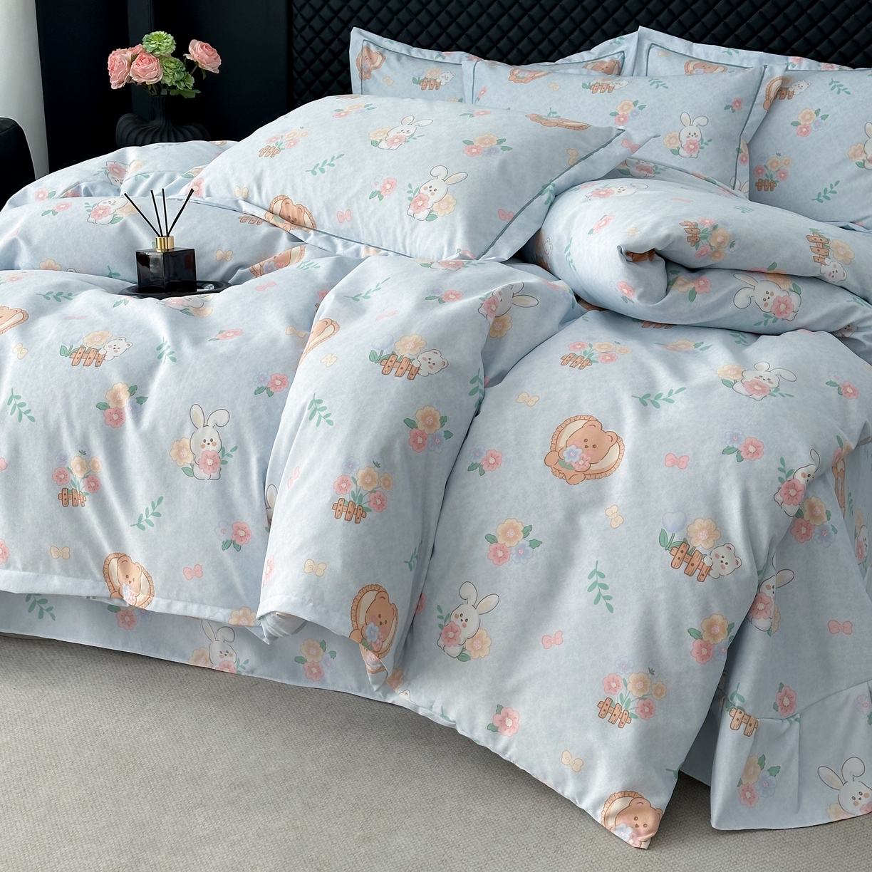 91家纺网 家纺一手货源 找家纺 幸嘉轩 2025新款全棉纯棉喷气加厚磨毛四件套-系列五萌兔乐园