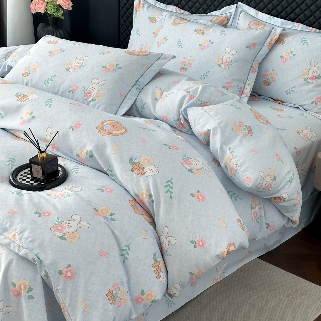 91家纺网 家纺一手货源 找家纺 幸嘉轩 2025新款全棉纯棉喷气加厚磨毛四件套-系列五萌兔乐园