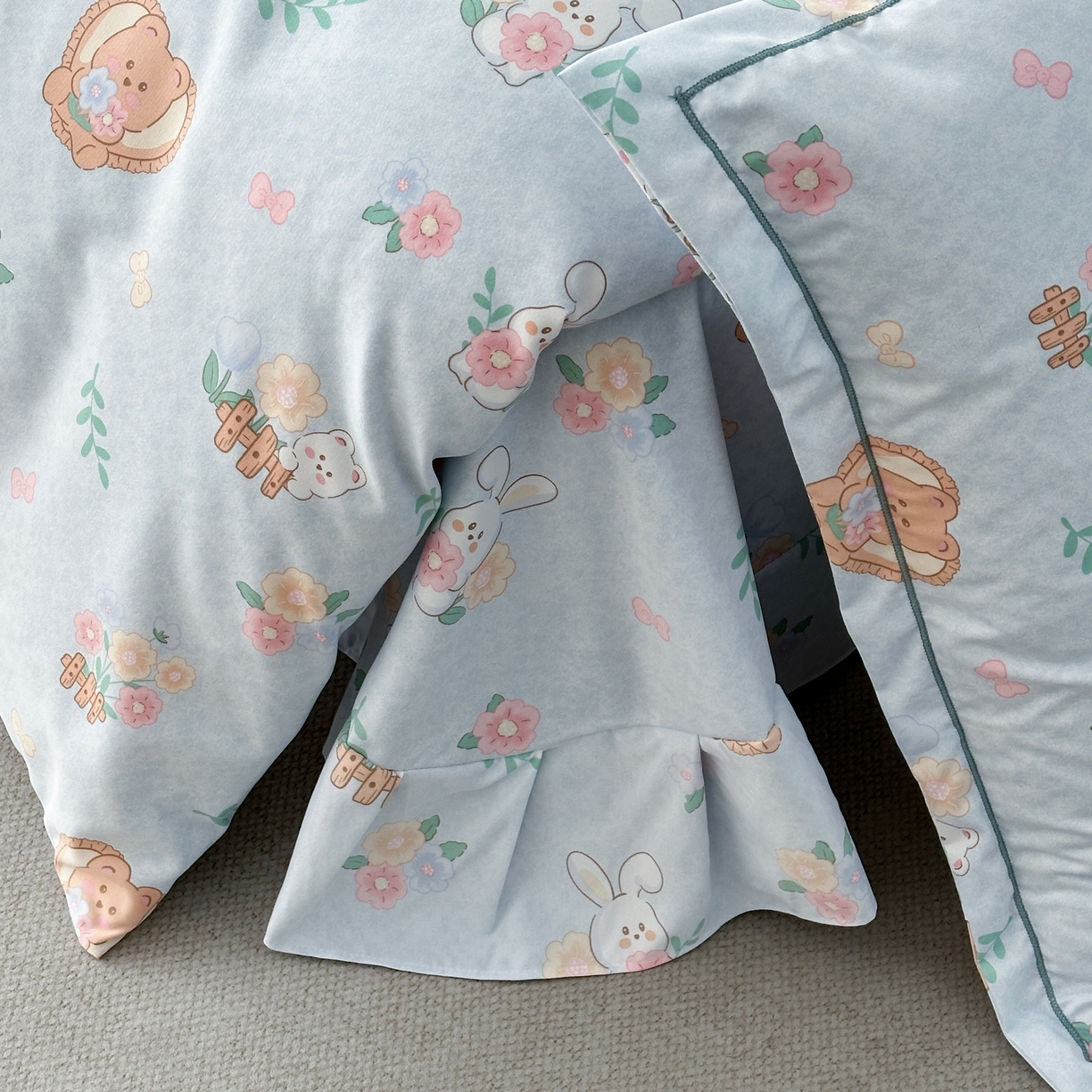 91家纺网 家纺一手货源 找家纺 幸嘉轩 2025新款全棉纯棉喷气加厚磨毛四件套-系列五萌兔乐园