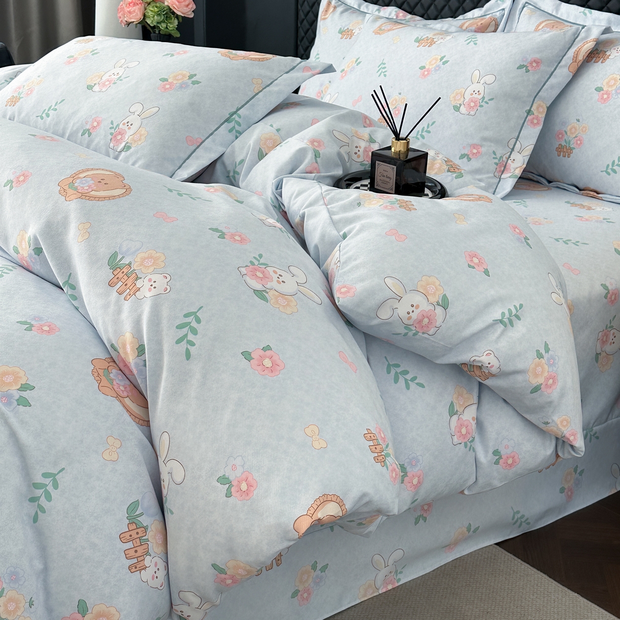 91家纺网 家纺一手货源 找家纺 幸嘉轩 2025新款全棉纯棉喷气加厚磨毛四件套-系列五萌兔乐园