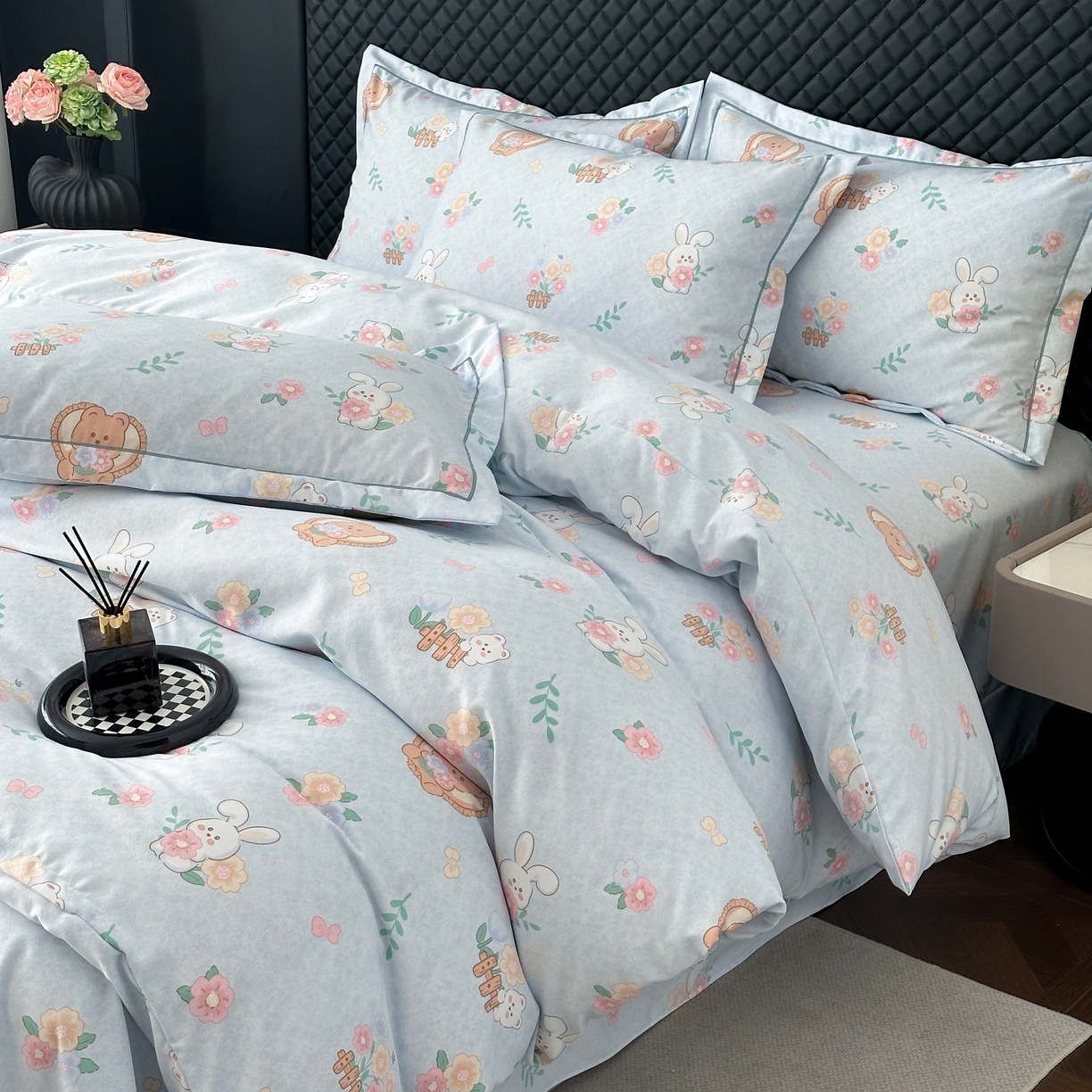 91家纺网 家纺一手货源 找家纺 幸嘉轩 2025新款全棉纯棉喷气加厚磨毛四件套-系列五萌兔乐园