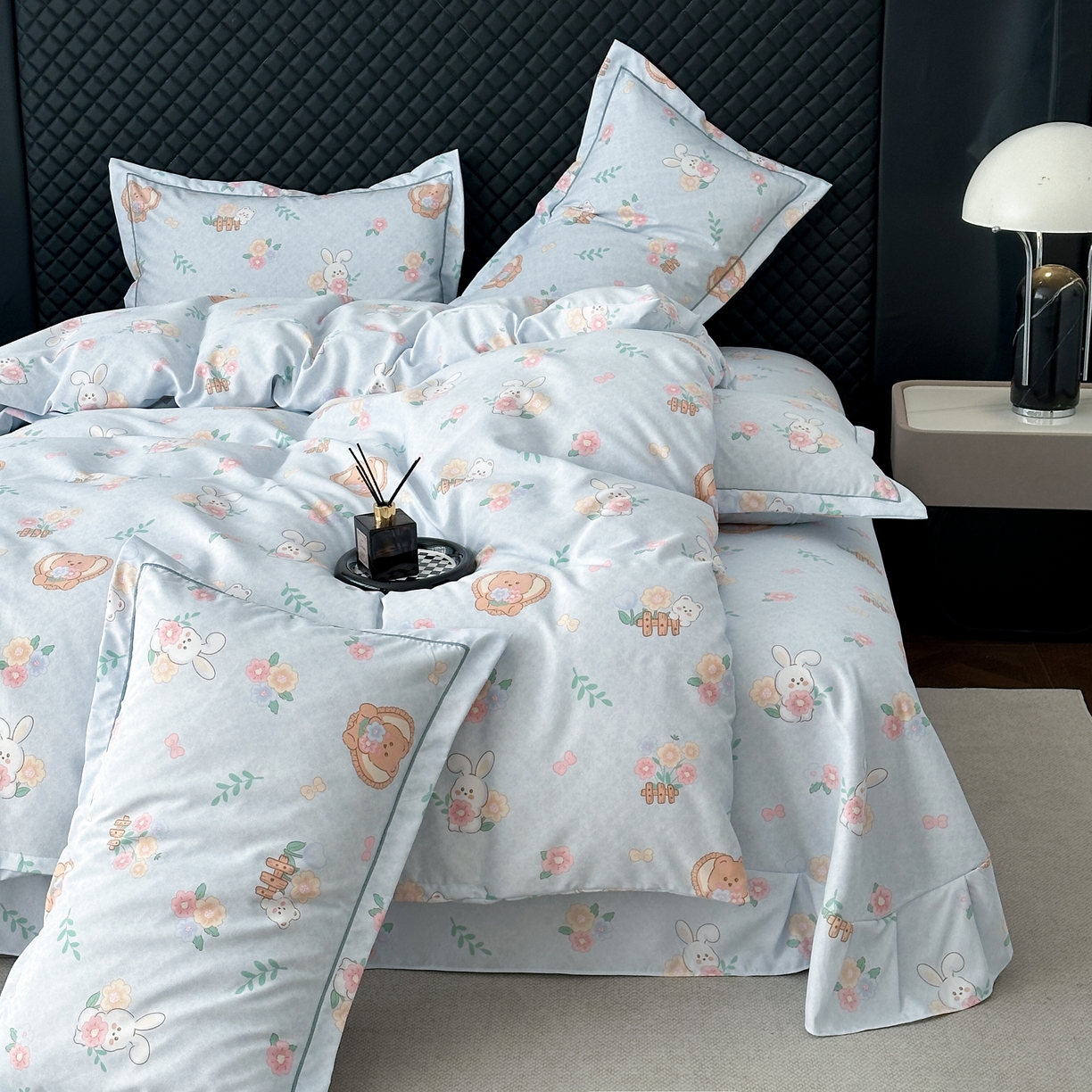 91家纺网 家纺一手货源 找家纺 幸嘉轩 2025新款全棉纯棉喷气加厚磨毛四件套-系列五萌兔乐园