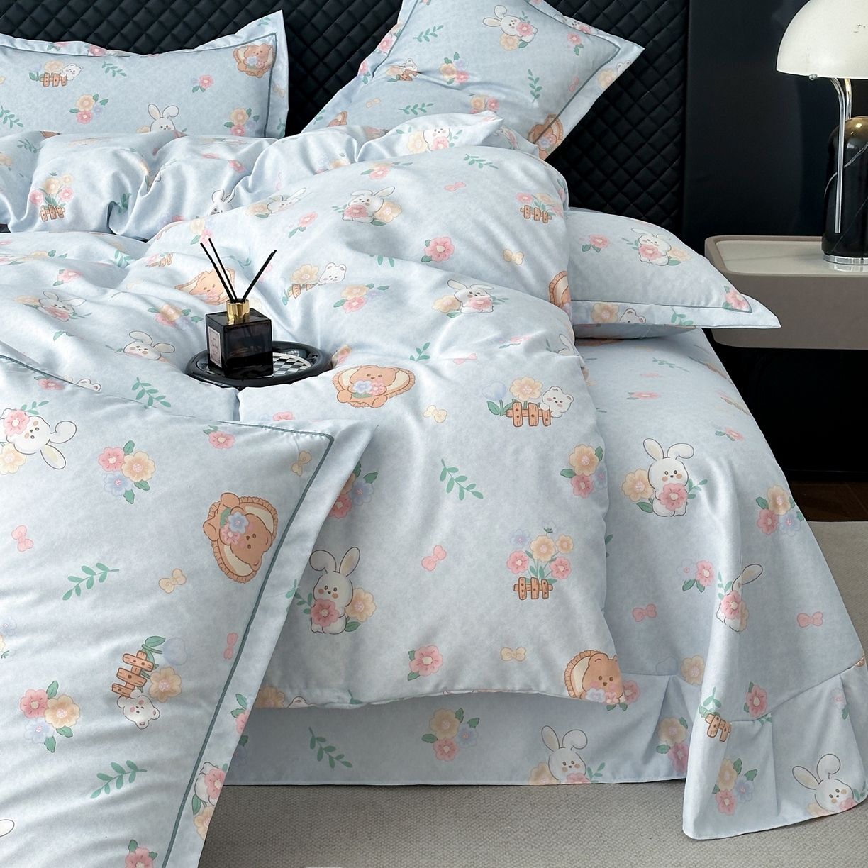 91家纺网 家纺一手货源 找家纺 幸嘉轩 2025新款全棉纯棉喷气加厚磨毛四件套-系列五萌兔乐园