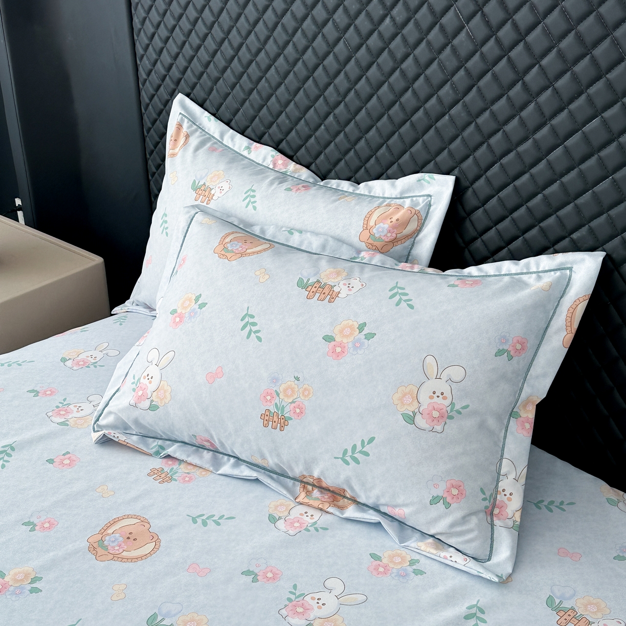 91家纺网 家纺一手货源 找家纺 幸嘉轩 2025新款全棉纯棉喷气加厚磨毛四件套-系列五萌兔乐园