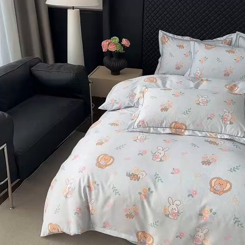 91家纺网 家纺一手货源 找家纺 幸嘉轩 2025新款全棉纯棉喷气加厚磨毛四件套-系列五萌兔乐园