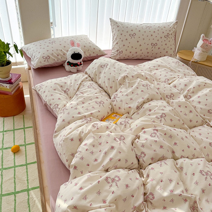 91家纺网 家纺一手货源 找家纺 竹合家纺 2026新款春款A类古法水洗仿棉云感棉小布袋四件套蝴蝶结花环