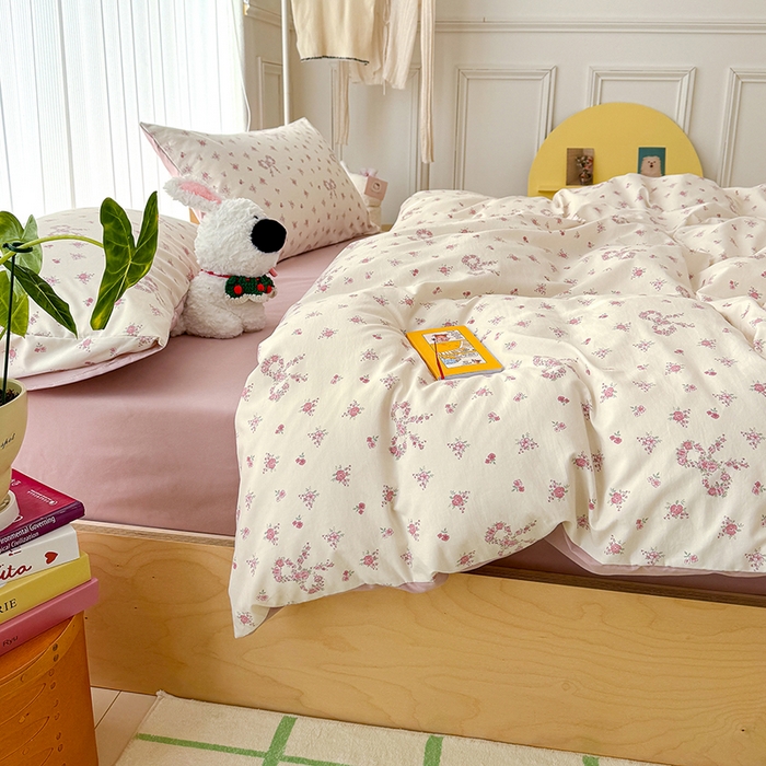 91家纺网 家纺一手货源 找家纺 竹合家纺 2026新款春款A类古法水洗仿棉云感棉小布袋四件套蝴蝶结花环