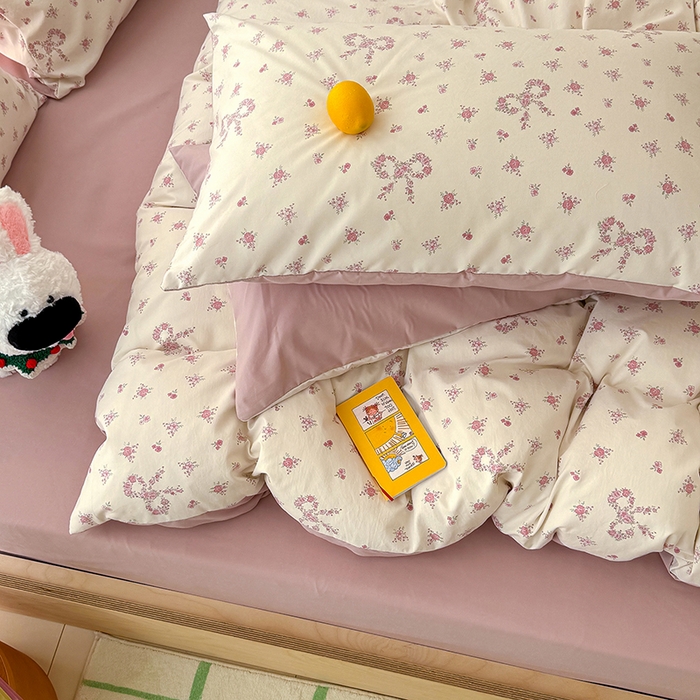 91家纺网 家纺一手货源 找家纺 竹合家纺 2026新款春款A类古法水洗仿棉云感棉小布袋四件套蝴蝶结花环