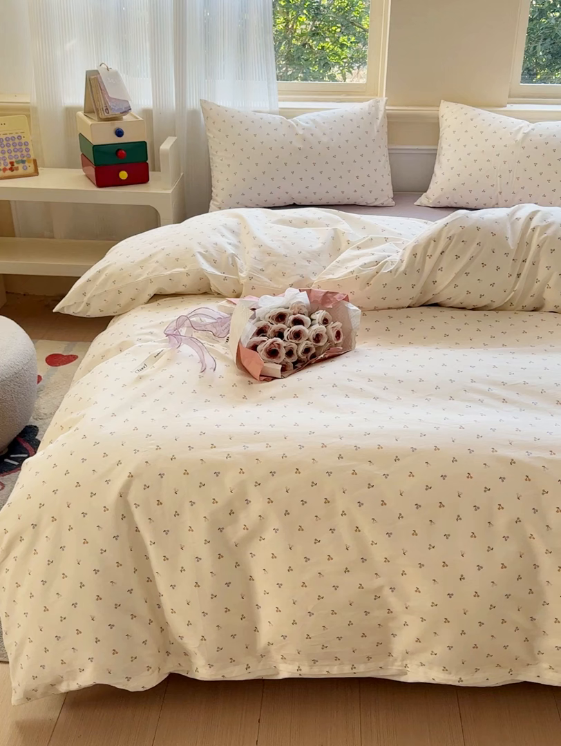 91家纺网 家纺一手货源 找家纺 感遇家纺 2026新款全棉纯棉印花13372四件套 缤纷樱桃