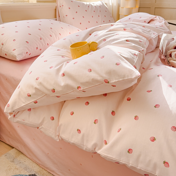 91家纺网 家纺一手货源 找家纺 感遇家纺 2026新款全棉纯棉印花13372四件套 草莓小园