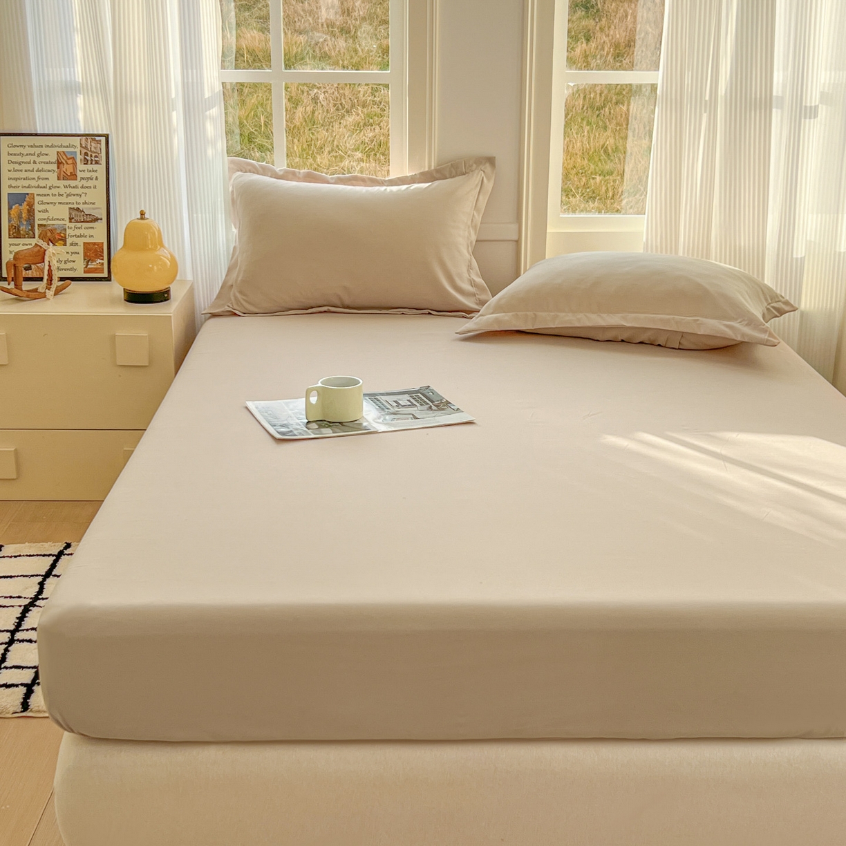 91家纺网 家纺一手货源 找家纺 卡诗兰 2025新款外贸跨境电商亚马逊速卖通单床笠三件套欧美尺寸多多跨境平台TEMU SHEIN 卡其