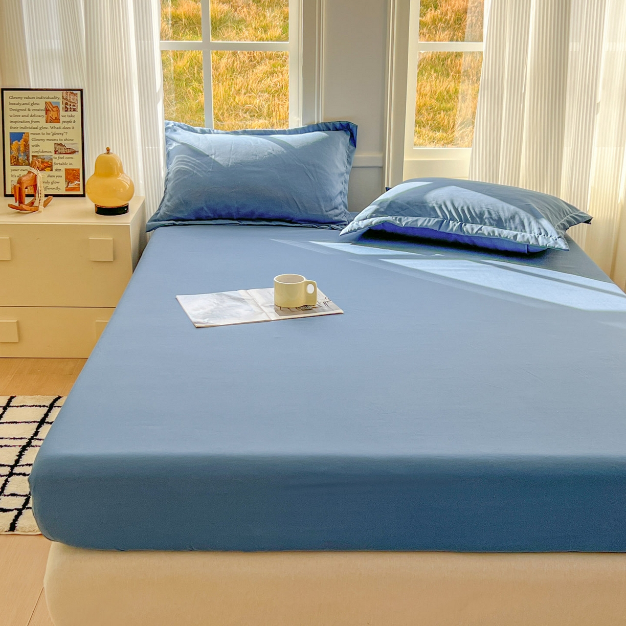 91家纺网 家纺一手货源 找家纺 卡诗兰 2025新款外贸跨境电商亚马逊速卖通单床笠三件套欧美尺寸多多跨境平台TEMU SHEIN 海蓝