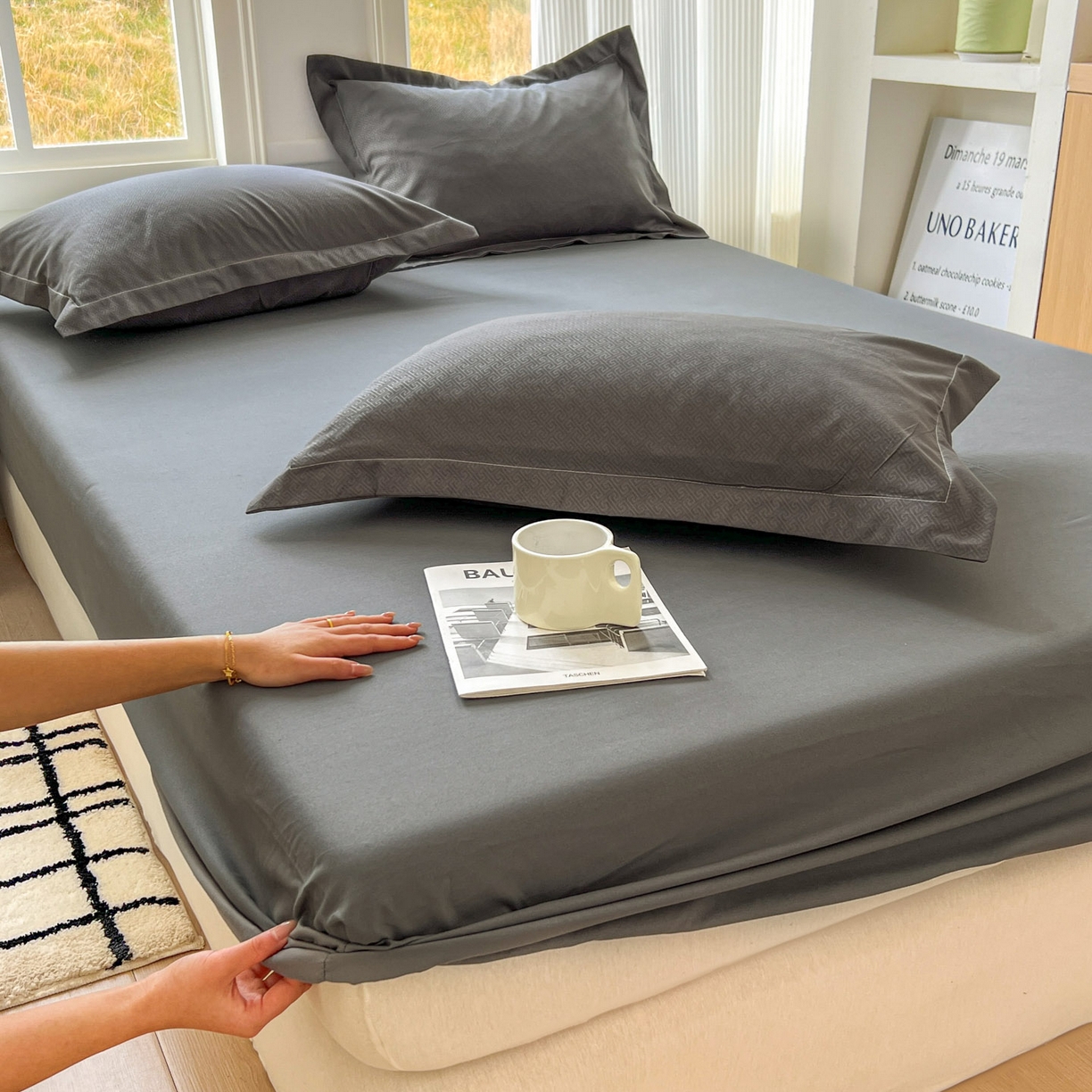 91家纺网 家纺一手货源 找家纺 卡诗兰 2025新款外贸跨境电商亚马逊速卖通单床笠三件套欧美尺寸多多跨境平台TEMU SHEIN 深灰