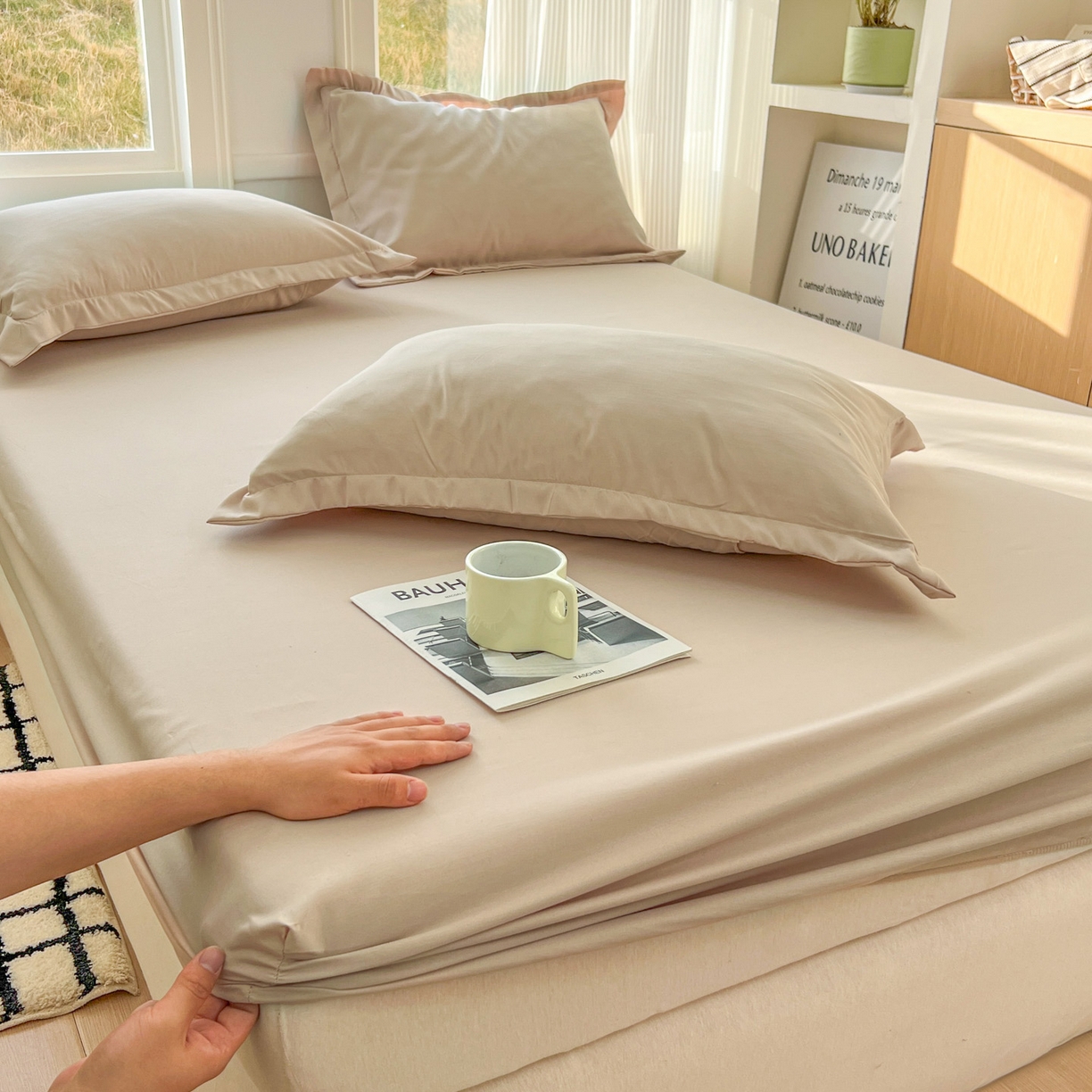 91家纺网 家纺一手货源 找家纺 卡诗兰 2025新款外贸跨境电商亚马逊速卖通单床笠三件套欧美尺寸多多跨境平台TEMU SHEIN 卡其