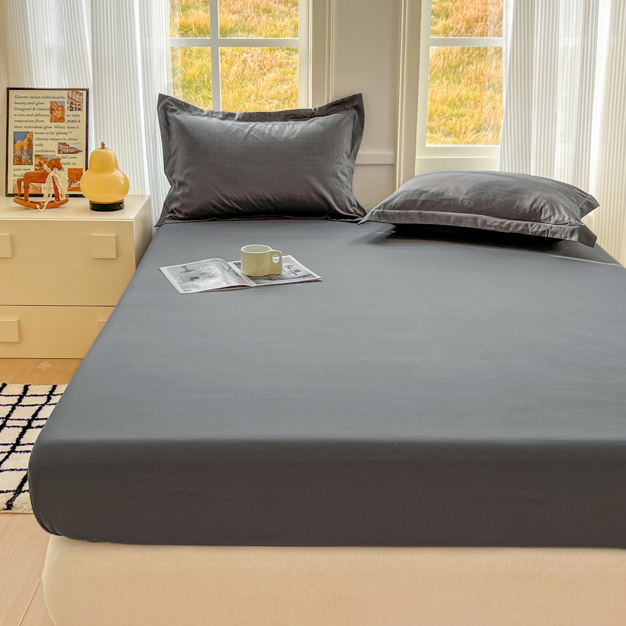 91家纺网 家纺一手货源 找家纺 卡诗兰 2025新款外贸跨境电商亚马逊速卖通单床笠三件套欧美尺寸多多跨境平台TEMU SHEIN 深灰