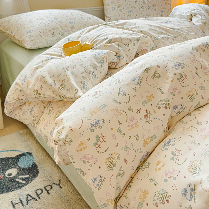 感遇家纺 2026新款全棉纯棉印花13372四件套 蜡笔汽车