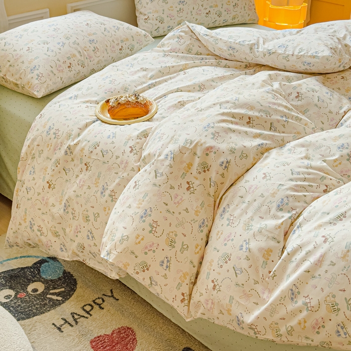 91家纺网 家纺一手货源 找家纺 感遇家纺 2026新款全棉纯棉印花13372四件套 蜡笔汽车