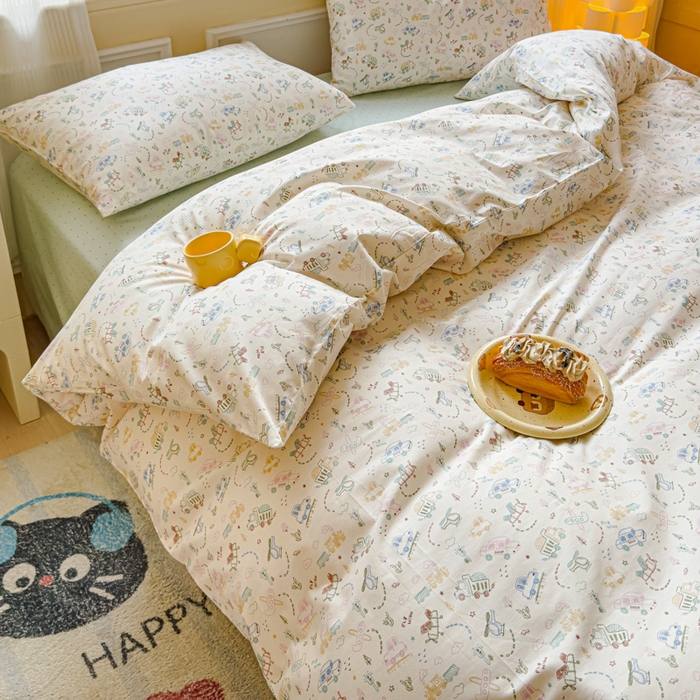 91家纺网 家纺一手货源 找家纺 感遇家纺 2026新款全棉纯棉印花13372四件套 蜡笔汽车