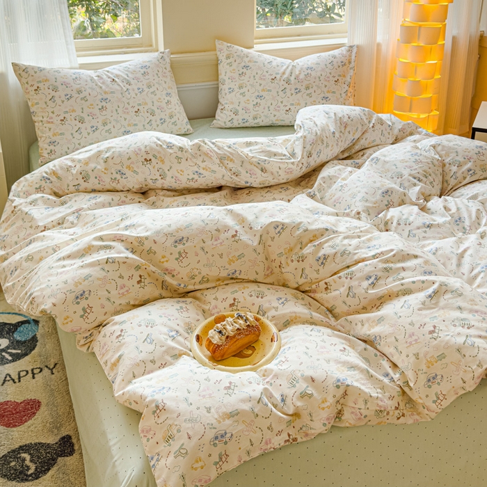 91家纺网 家纺一手货源 找家纺 感遇家纺 2026新款全棉纯棉印花13372四件套 蜡笔汽车