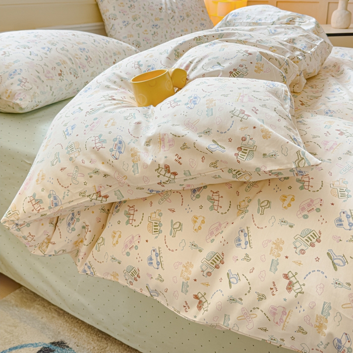 91家纺网 家纺一手货源 找家纺 感遇家纺 2026新款全棉纯棉印花13372四件套 蜡笔汽车