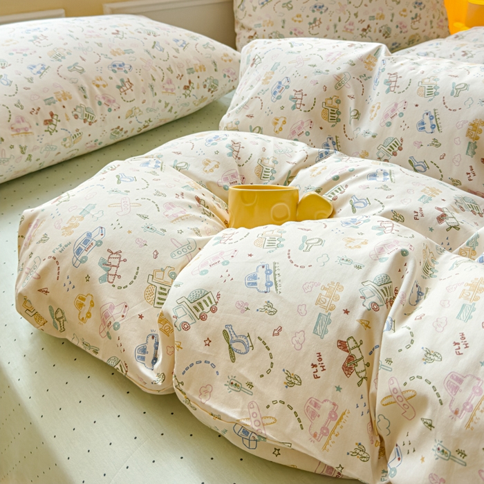 91家纺网 家纺一手货源 找家纺 感遇家纺 2026新款全棉纯棉印花13372四件套 蜡笔汽车