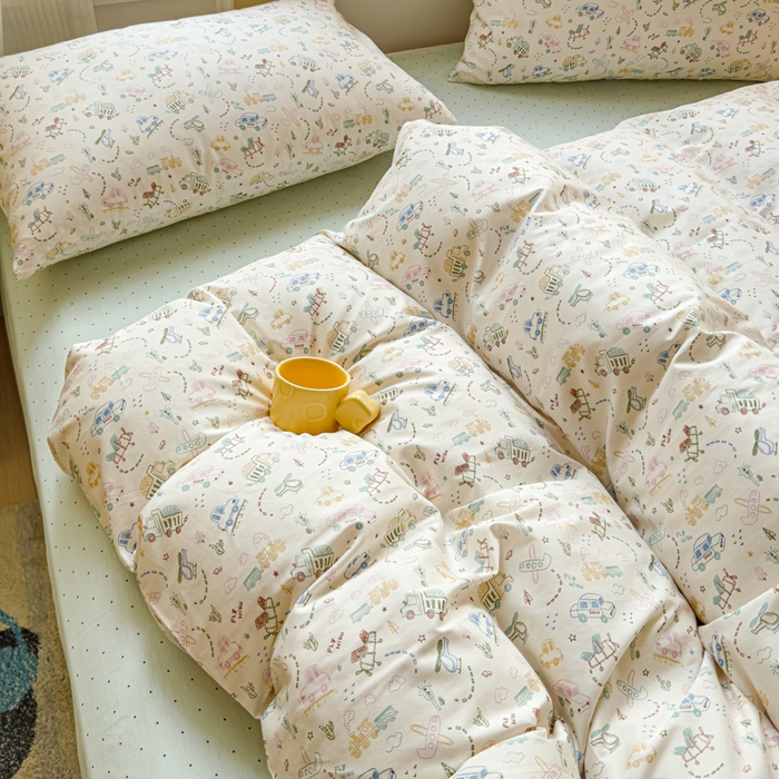 91家纺网 家纺一手货源 找家纺 感遇家纺 2026新款全棉纯棉印花13372四件套 蜡笔汽车