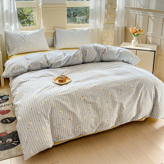 91家纺网 家纺一手货源 找家纺 感遇家纺 2026新款全棉纯棉印花13372四件套 蓝小猫