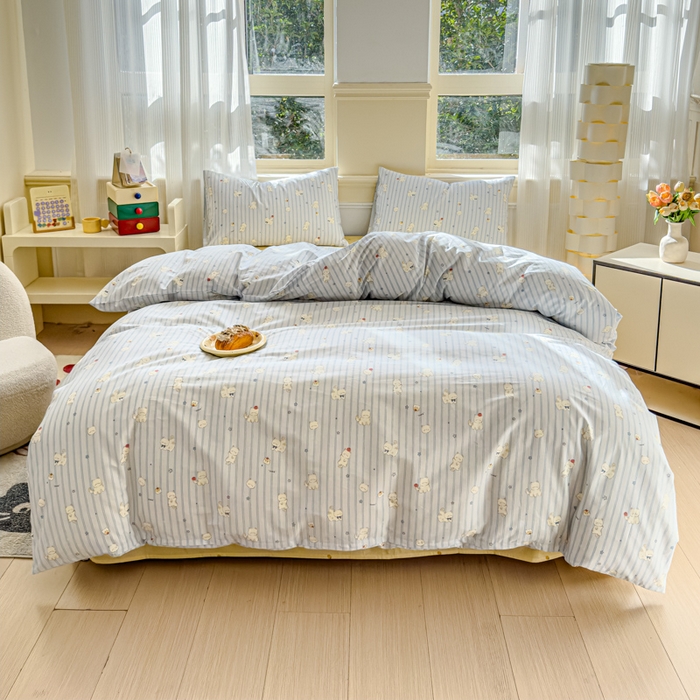 91家纺网 家纺一手货源 找家纺 感遇家纺 2026新款全棉纯棉印花13372四件套 蓝小猫