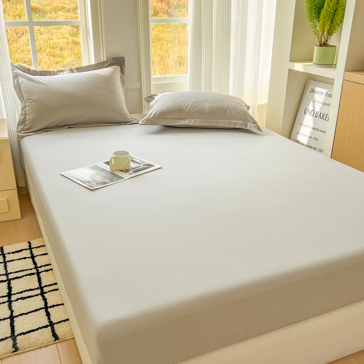 91家纺网 家纺一手货源 找家纺 卡诗兰 2025新款外贸跨境电商亚马逊速卖通单床笠三件套欧美尺寸多多跨境平台TEMU SHEIN 浅灰