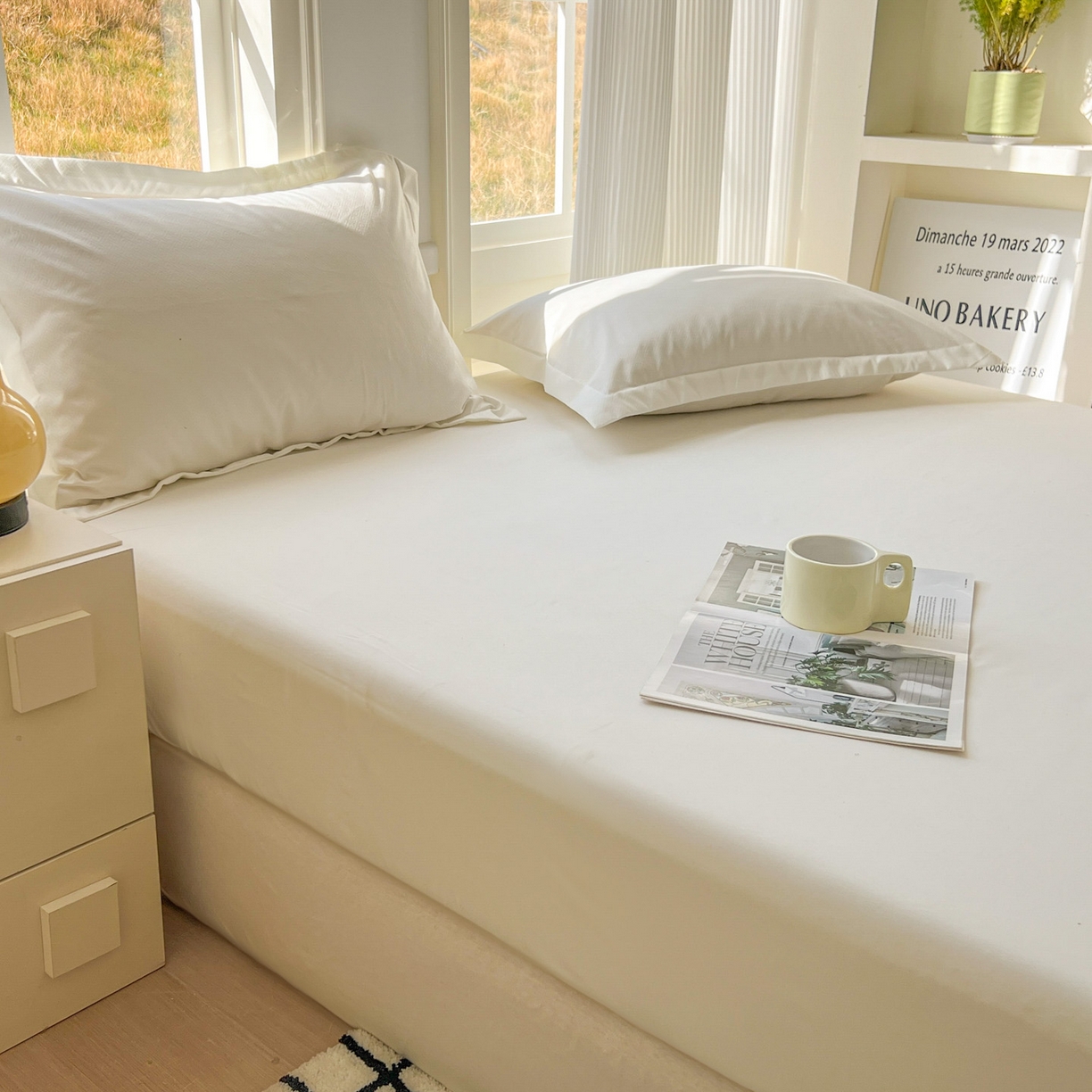 91家纺网 家纺一手货源 找家纺 卡诗兰 2025新款外贸跨境电商亚马逊速卖通单床笠三件套欧美尺寸多多跨境平台TEMU SHEIN 米白