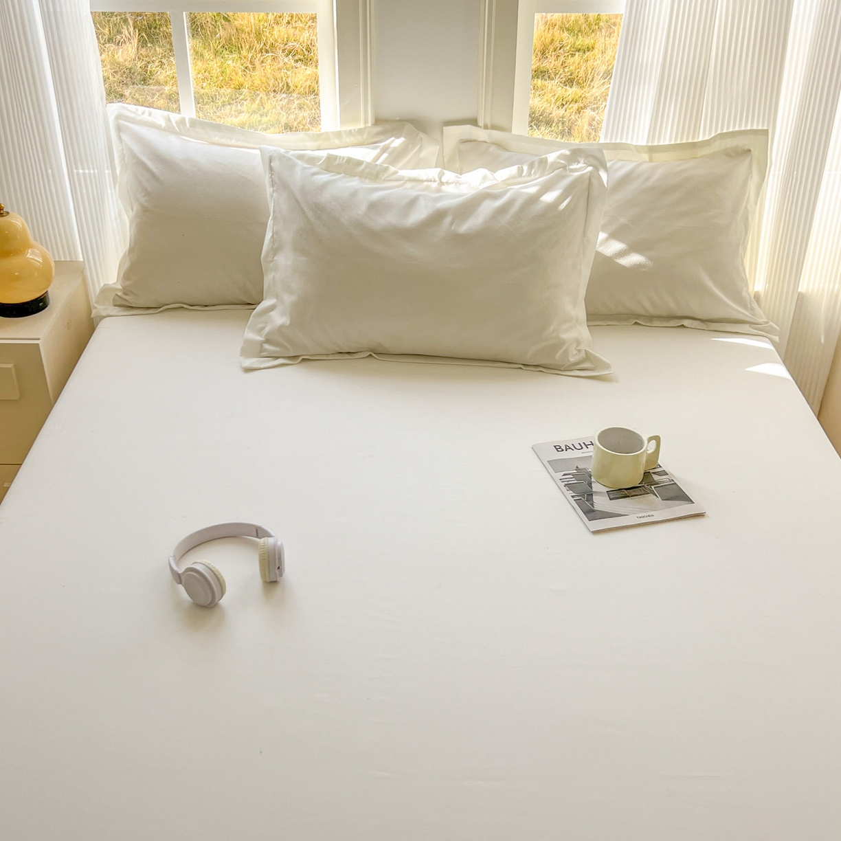 91家纺网 家纺一手货源 找家纺 卡诗兰 2025新款外贸跨境电商亚马逊速卖通单床笠三件套欧美尺寸多多跨境平台TEMU SHEIN 米白